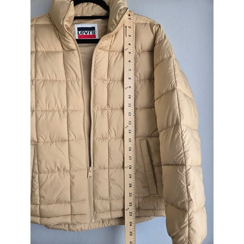 Levi's 733 Box Quilted Puffer Jacket Tan Beige S Small Pockets Full Zip - Picture 7 of 9